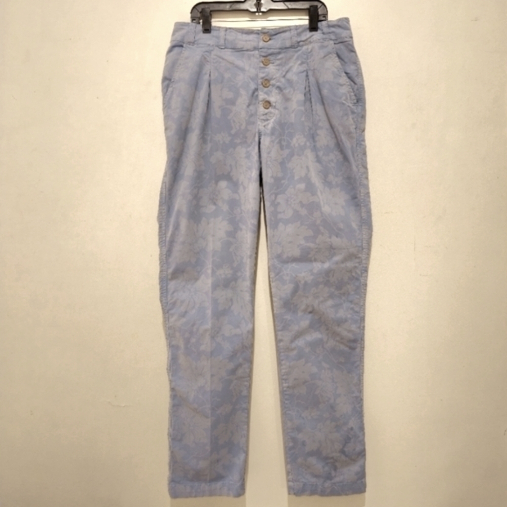 SUNDANCE Blue Floral Pleated Front Straight Leg Pants